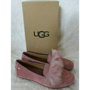 NIB UGG Kaley Wisp Pom Suede Shearling Flats Slippers Pink 6